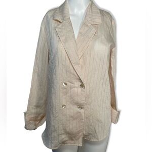 MNG Summer Weight Beige Linen Look Striped blazer
